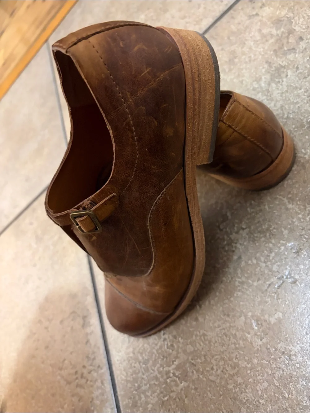 Kork-Ease Brown Leather Slip-On Loafers with Buckle